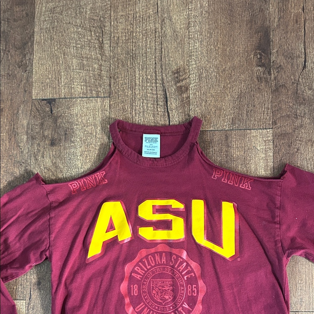 PINK Victoria's Secret Maroon And Yellow Arizona State University Cold Shoulder - Picture 6 of 11